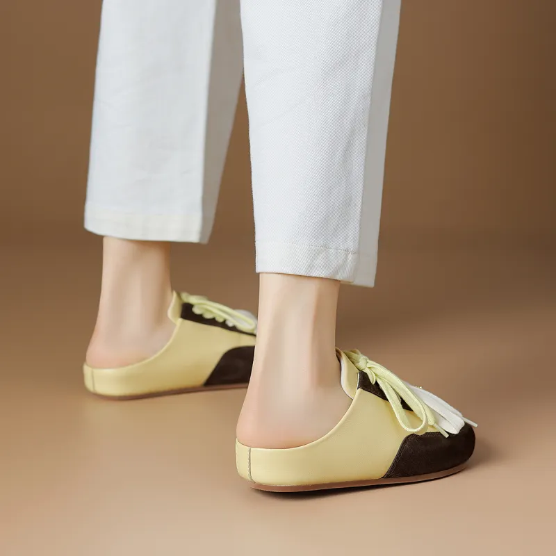 Rosa Bianca Rubber Sole Leather Patchwork Abrasion Resistant Closed Toe Slippers Women's-13