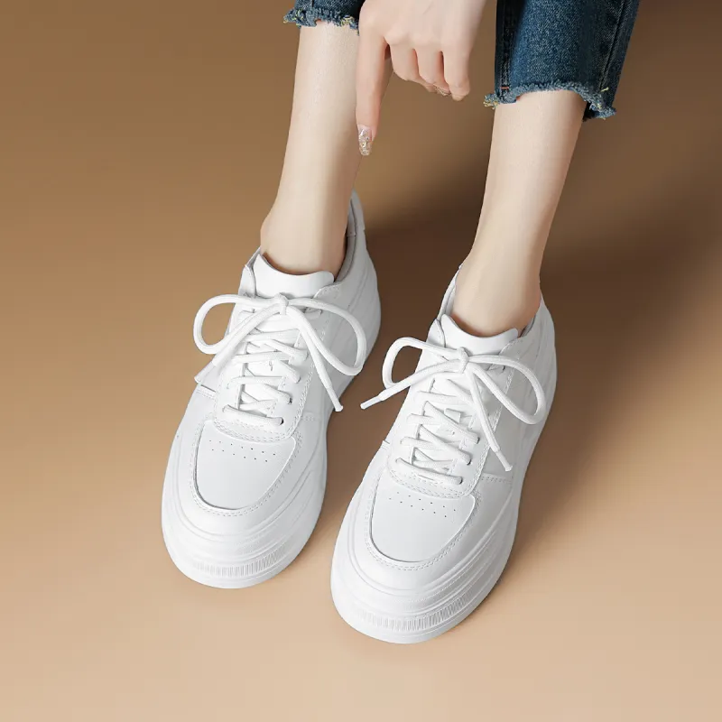 Rosa Bianca Lightweight Height Increasing Low Top Skateboard Shoes Women's White-2