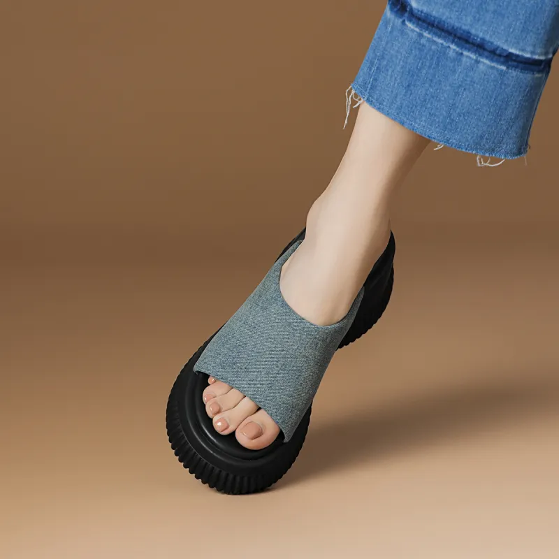 Rosa Bianca PU Polyurethane Abrasion Resistant Slide Slippers Women's Blue-5