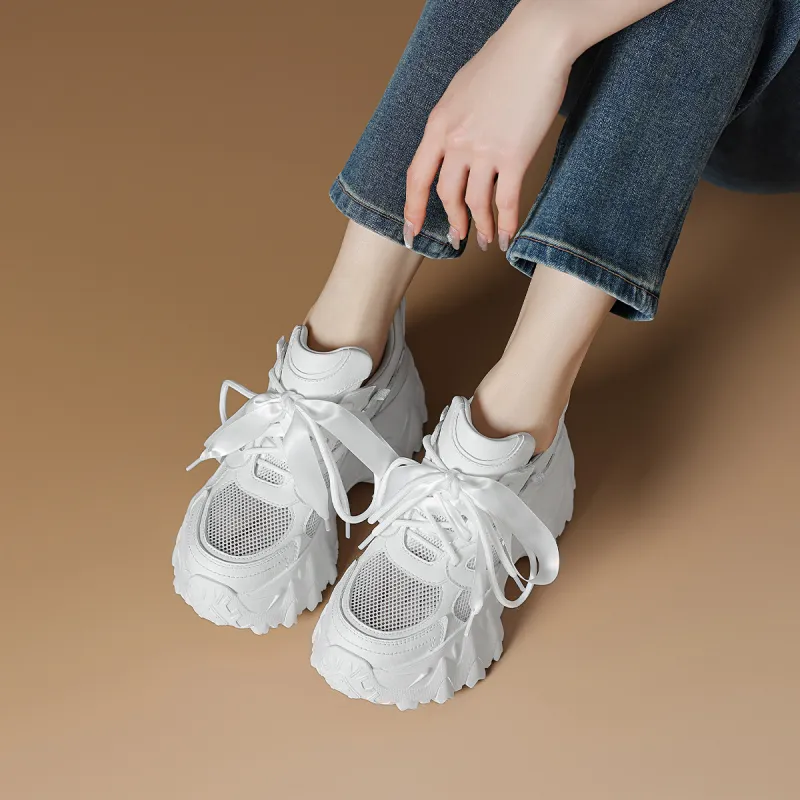 Rosa Bianca Breathable Lightweight Height Increasing Low Top Chunky Sneakers Women's-2