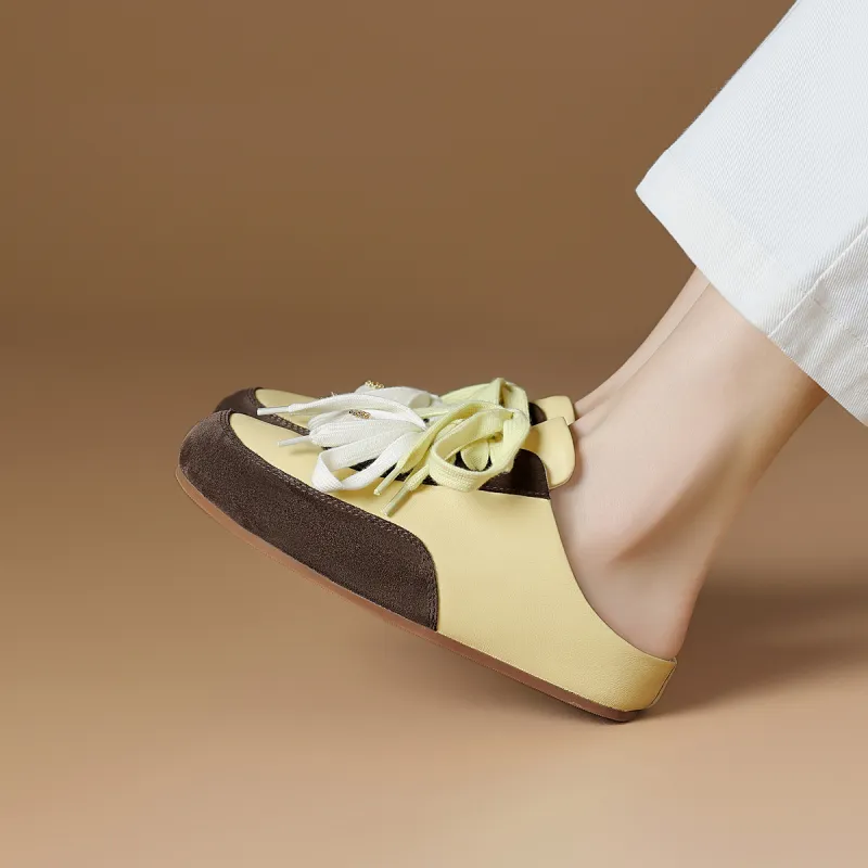 Rosa Bianca Rubber Sole Leather Patchwork Abrasion Resistant Closed Toe Slippers Women's-10