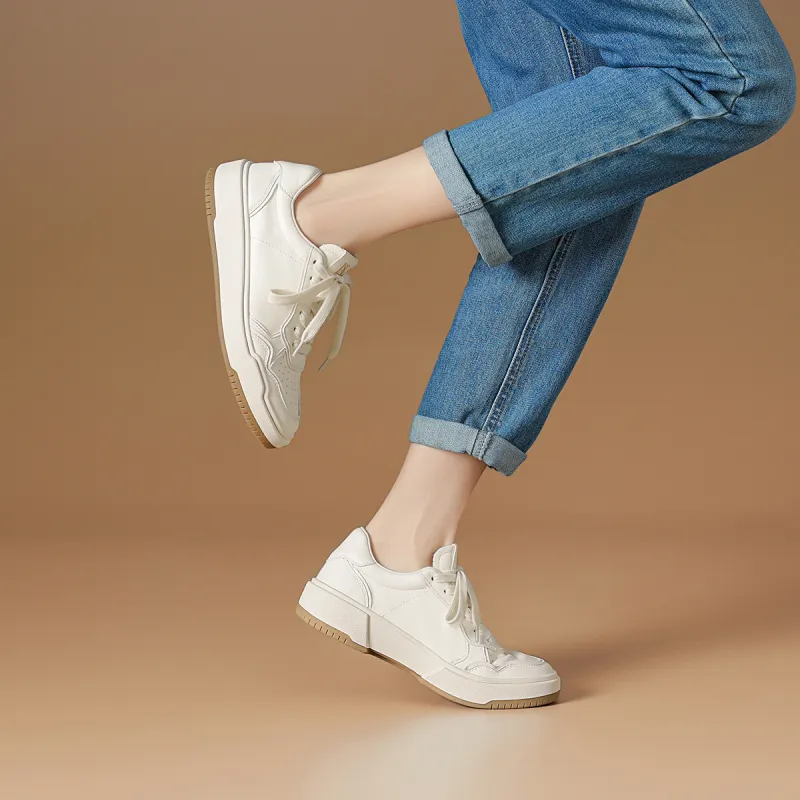Rosa Bianca Lightweight Height Increasing Low-Top Skateboard Shoes Women's White-6