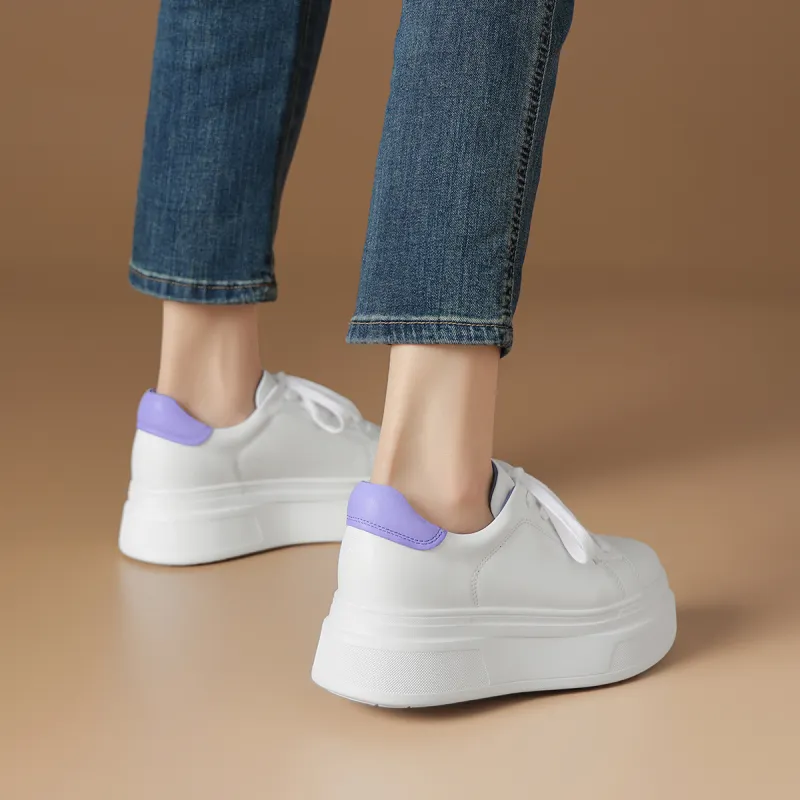 Rosa Bianca Lightweight Height Increasing Low Top Skateboard Shoes Women's White Purple-6
