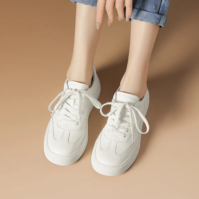 Rosa Bianca Lightweight Height Increasing Low-Top Skateboard Shoes Women's White-1