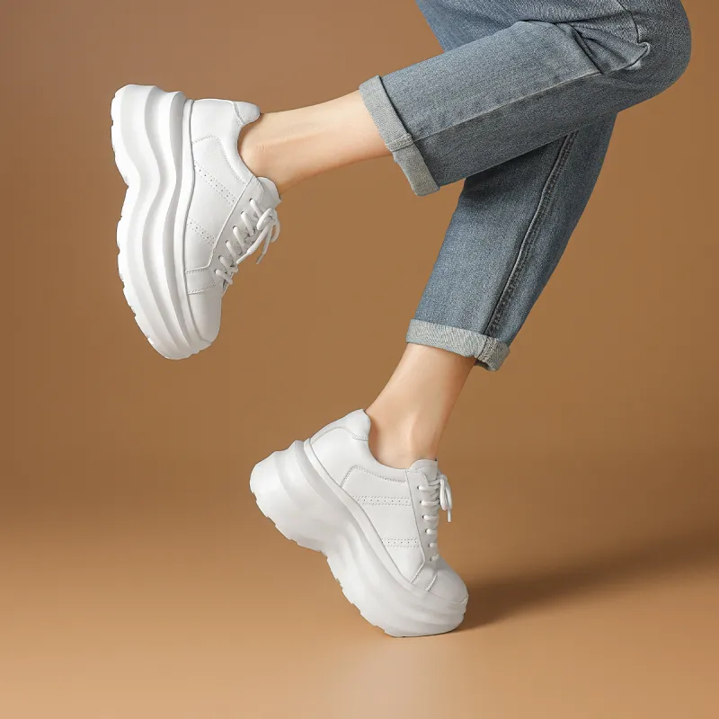 Rosa Bianca Breathable Lightweight Height Increasing Warm Low Top Chunky Sneakers Women's White-4