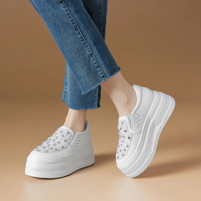 Rosa Bianca Lightweight Height Increasing Low-Top Skateboard Shoes Women's White-5