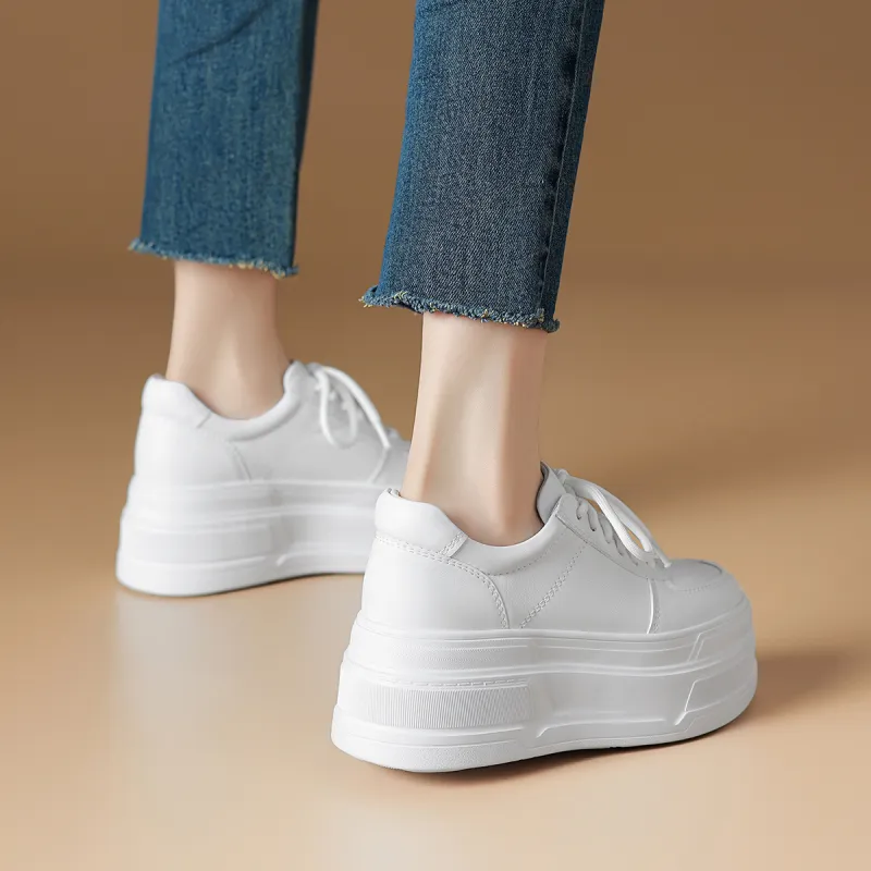 Rosa Bianca Lightweight Height Increasing Low Top Skateboard Shoes Women's White-6