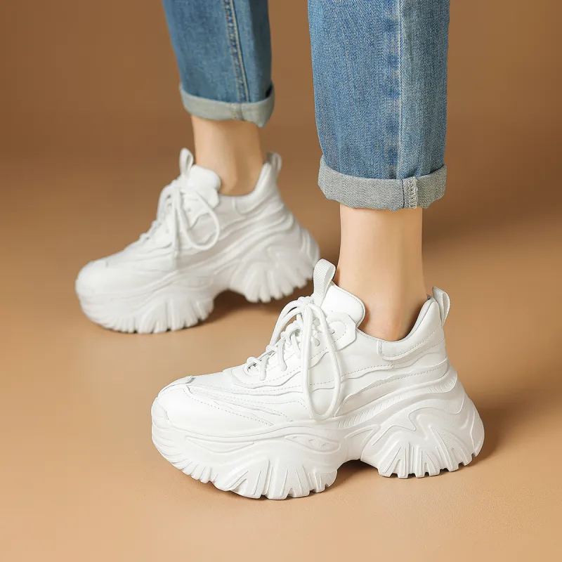 Rosa Bianca Wear-Resistant Breathable Lightweight Height Increasing Low-Top Chunky Sneakers Women's-2