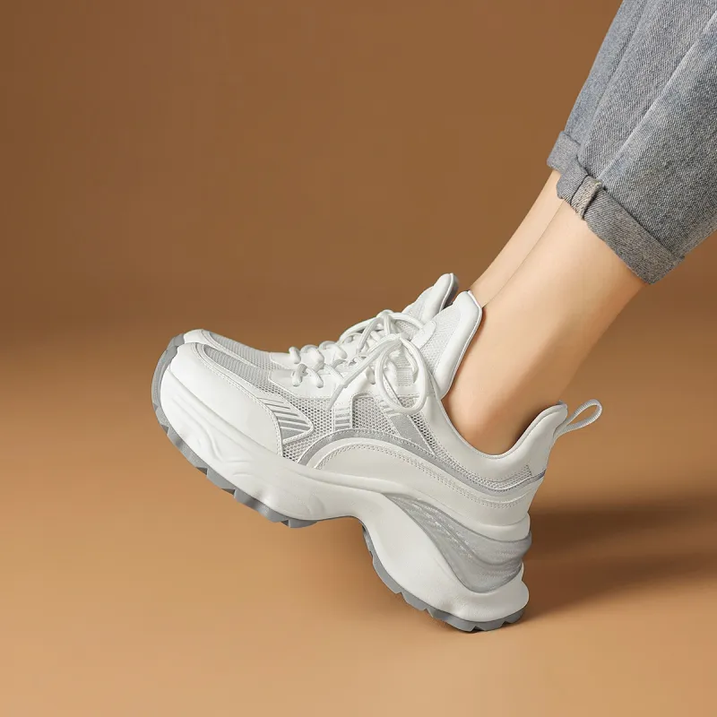 Rosa Bianca Breathable Lightweight Height Increasing Low Top Chunky Sneakers Women's-3