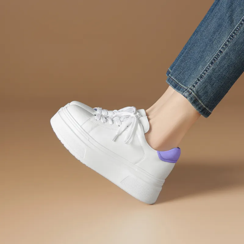Rosa Bianca Lightweight Height Increasing Low Top Skateboard Shoes Women's White Purple-3