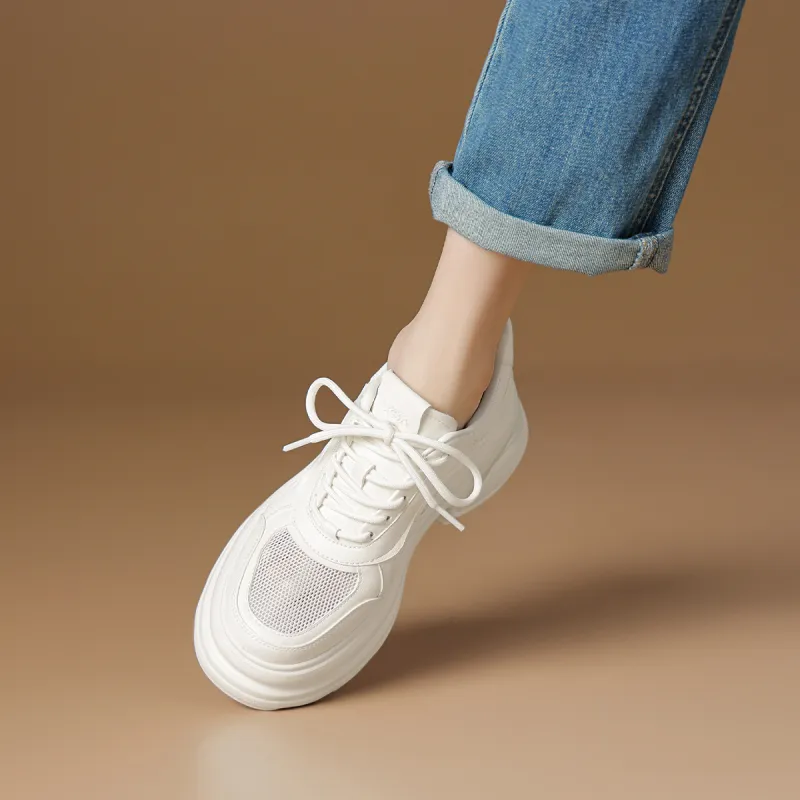 Rosa Bianca Breathable Lightweight Height Increasing Chunky Sneakers Women's White-4