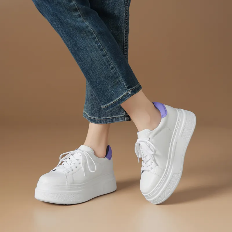 Rosa Bianca Lightweight Height Increasing Low Top Skateboard Shoes Women's White Purple-5
