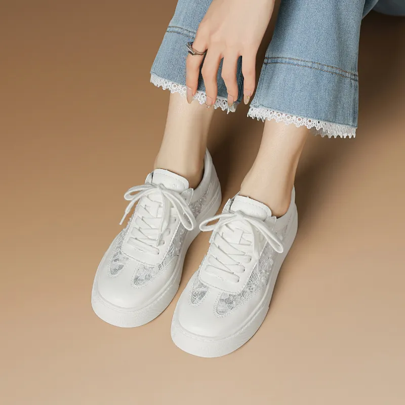Rosa Bianca Breathable Height Increase Low Top Skateboard Shoes Women's White-2