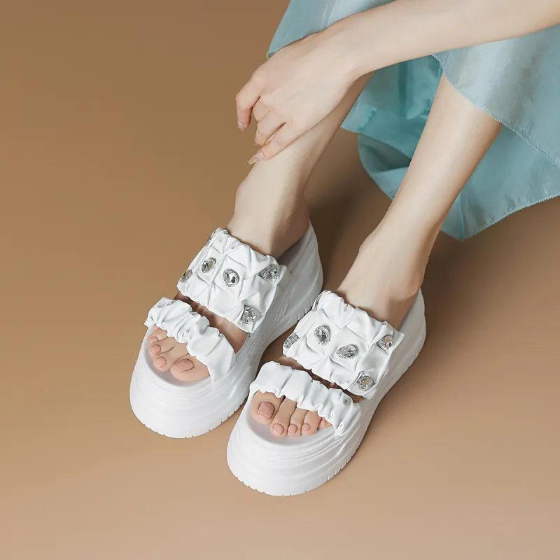Rosa Bianca Abrasion Resistant Slide Slippers Women's White-2