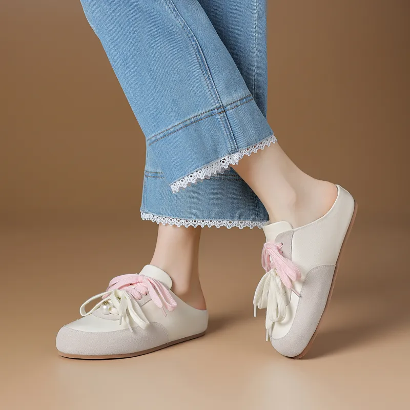Rosa Bianca Rubber Sole Leather Patchwork Abrasion Resistant Closed Toe Slippers Women's-5