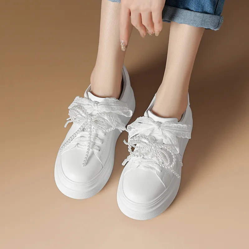 Rosa Bianca Lightweight Height Increasing Low Top Skateboard Shoes Women's White-2