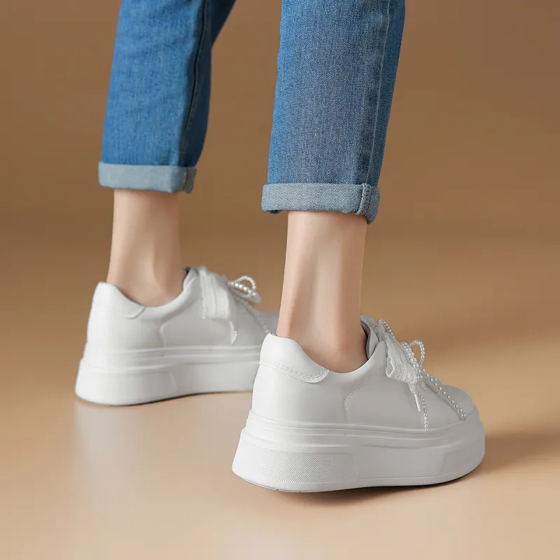 Rosa Bianca Lightweight Height Increasing Low Top Skateboard Shoes Women's White-6