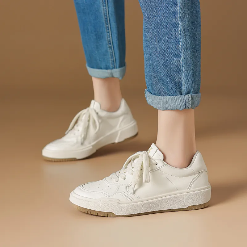 Rosa Bianca Lightweight Height Increasing Low-Top Skateboard Shoes Women's White-1
