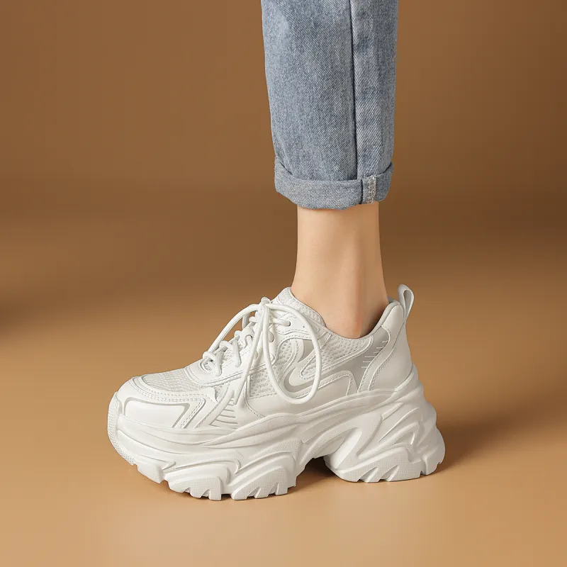 Rosa Bianca Breathable Height Increasing Mid-Top Chunky Sneakers Women's-4