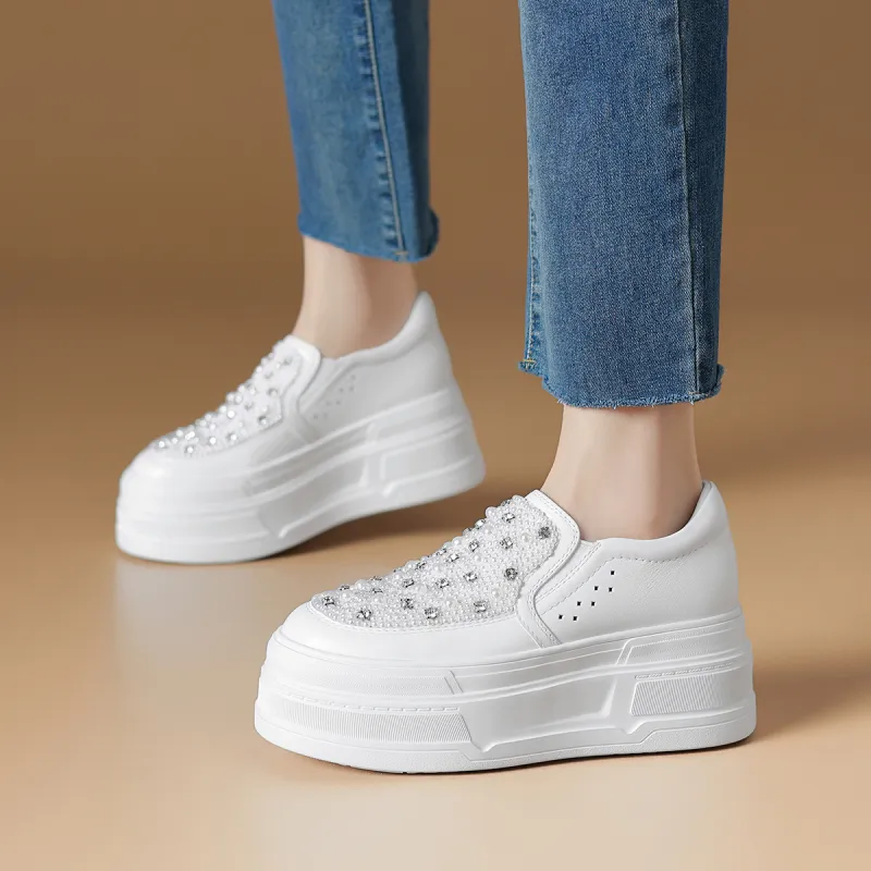 Rosa Bianca Lightweight Height Increasing Low-Top Skateboard Shoes Women's White-1