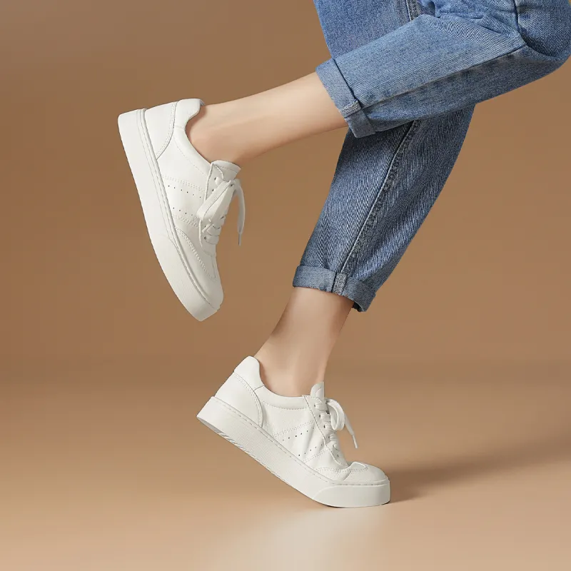 Rosa Bianca Lightweight Height Increasing Low-Top Skateboard Shoes Women's White-5