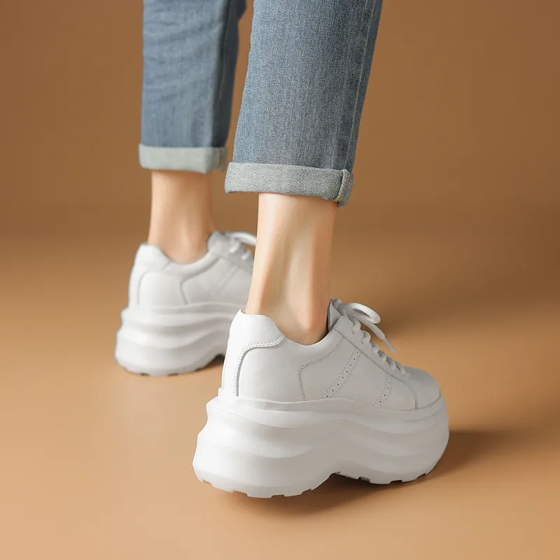 Rosa Bianca Breathable Lightweight Height Increasing Warm Low Top Chunky Sneakers Women's White-6