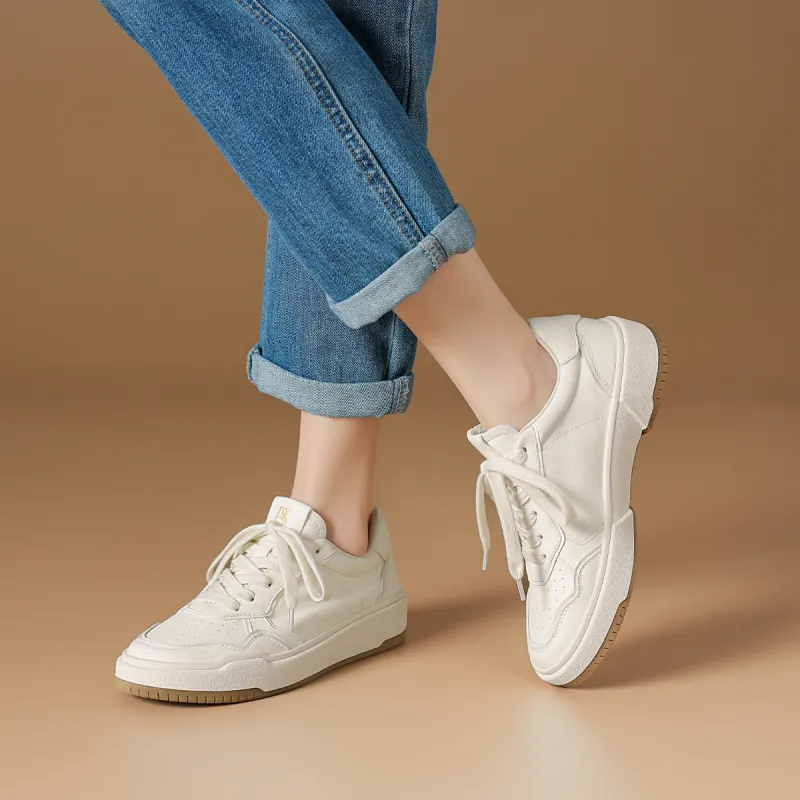 Rosa Bianca Lightweight Height Increasing Low-Top Skateboard Shoes Women's White-5