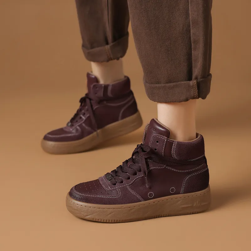 Rosa Bianca Lightweight Height Increasing High Top Skateboard Shoes Women's Burgundy-1