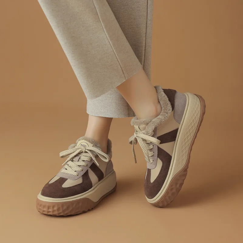 Rosa Bianca Warm Slip Resistant Low Top Casual Shoes Women's Apricot Coffee-3
