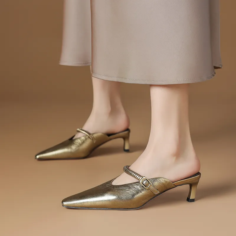 Rosa Bianca Closed Toe Slippers Women's Antique Gold-1