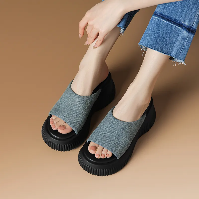 Rosa Bianca PU Polyurethane Abrasion Resistant Slide Slippers Women's Blue-2