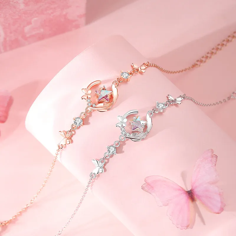 DAWO 925 Sterling Silver Design Mori Style Stars Refreshing Sweet Style Bracelet Women's-2