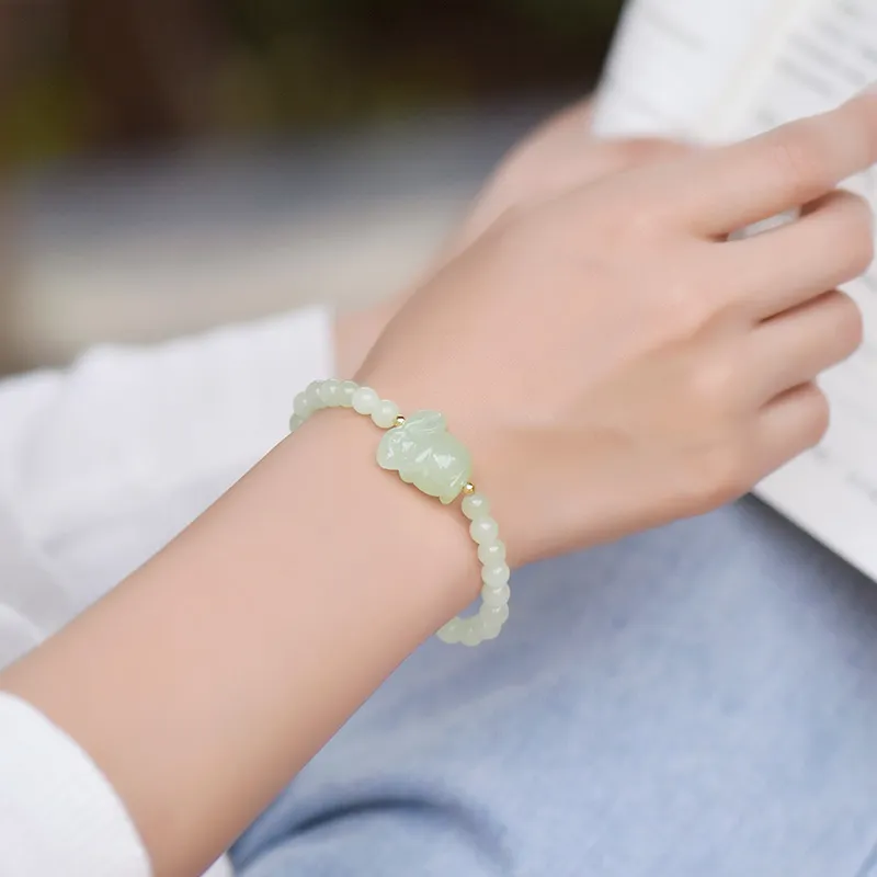 KUNYUYAO Chinese Zodiac Zodiac Year Bead Chain Beaded Bracelet White Jade Unisex-21
