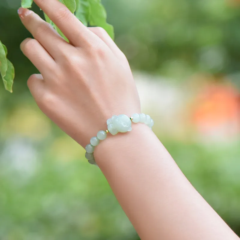KUNYUYAO Chinese Zodiac Zodiac Year Bead Chain Beaded Bracelet White Jade Unisex-39