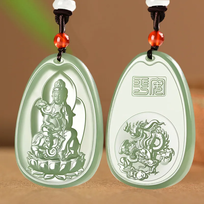 KUNYUYAO Chinese Zodiac Guardian Deity Guardian Buddha Guanyin Pendant Jade Pendant Pale Greenish White Jade Unisex-31