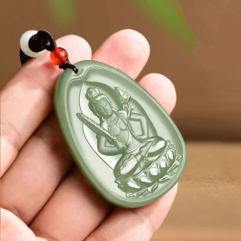 KUNYUYAO Chinese Zodiac Guardian Deity Guardian Buddha Guanyin Pendant Jade Pendant Pale Greenish White Jade Unisex-9