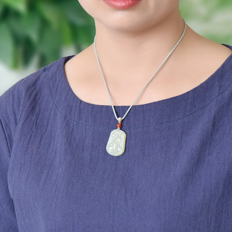 KUNYUYAO Hetian Jade Pendants Pale Greenish White Jade Unisex-11