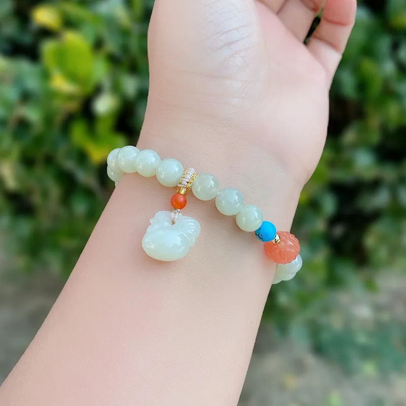 KUNYUYAO Chinese Zodiac Zodiac Year Bead Chain Beaded Bracelet White Jade Unisex-44