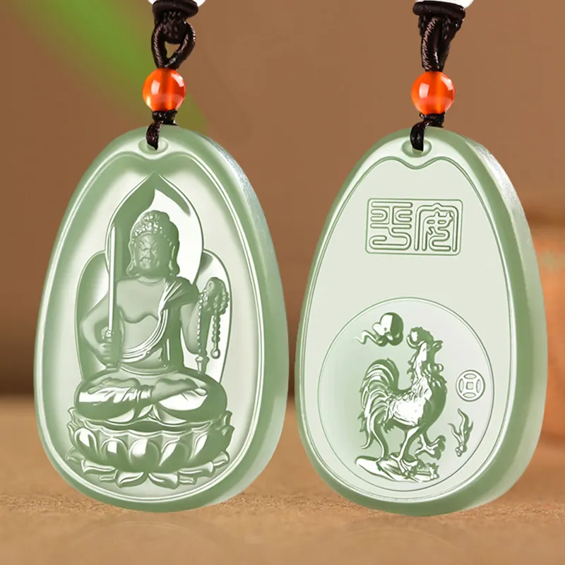 KUNYUYAO Chinese Zodiac Guardian Deity Guardian Buddha Guanyin Pendant Jade Pendant Pale Greenish White Jade Unisex-66