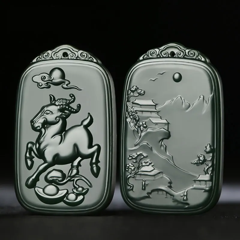 KUNYUYAO Hetian Jade Pendants Green Jade Unisex-22