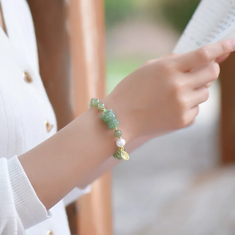 KUNYUYAO Chinese Zodiac Zodiac Year Bead Chain Beaded Bracelet White Jade Unisex-53