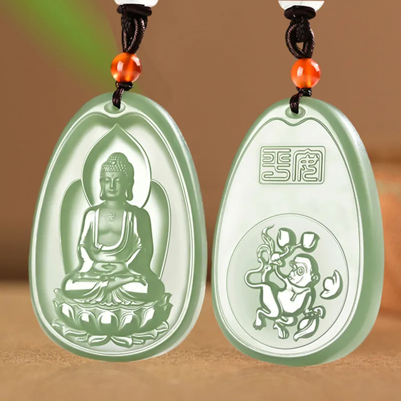 KUNYUYAO Chinese Zodiac Guardian Deity Guardian Buddha Guanyin Pendant Jade Pendant Pale Greenish White Jade Unisex-59