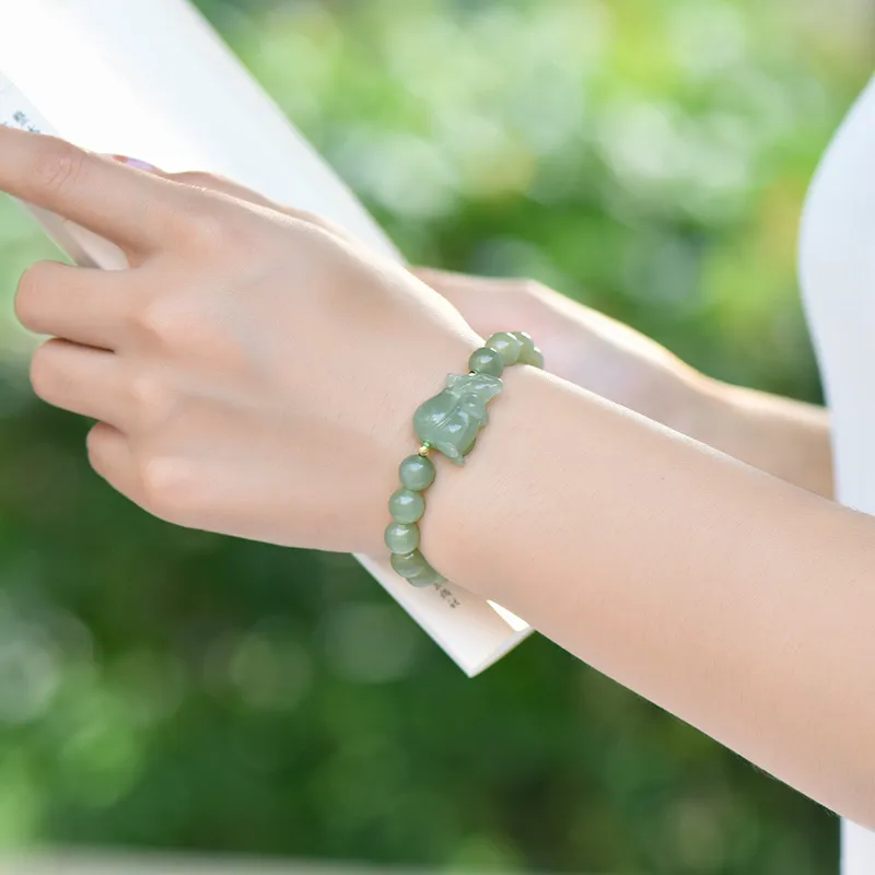KUNYUYAO Chinese Zodiac Zodiac Year Bead Chain Beaded Bracelet White Jade Unisex-9