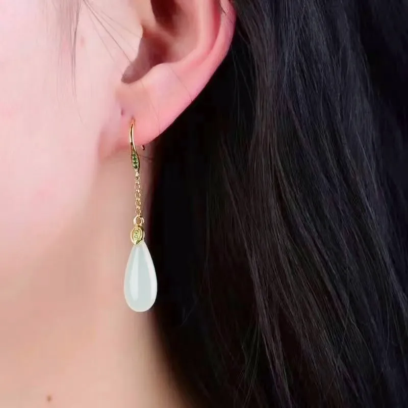 KUNYUYAO Hetian Jade Earrings White Jade Women's-5