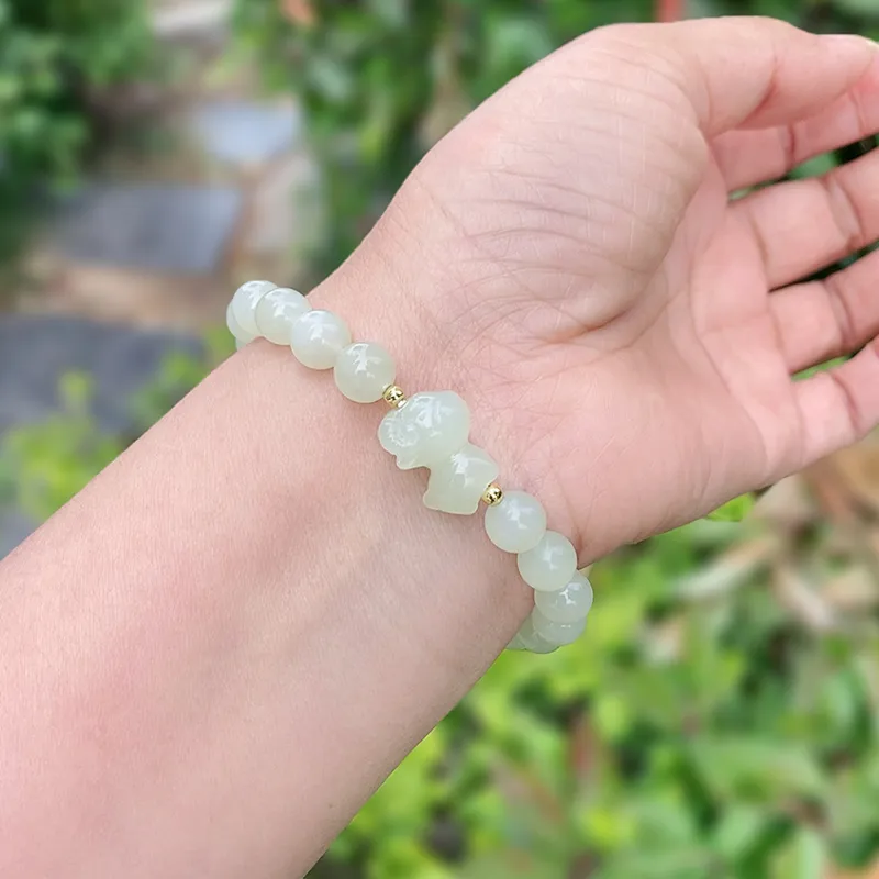 KUNYUYAO Chinese Zodiac Zodiac Year Bead Chain Beaded Bracelet White Jade Unisex-71