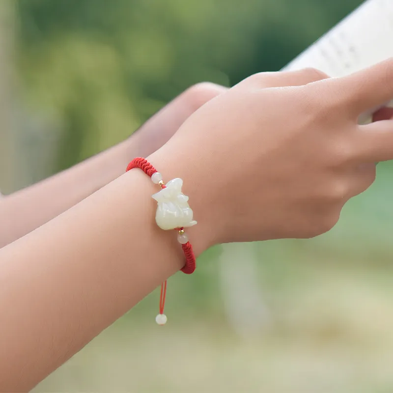 KUNYUYAO Hetian Jade Bracelets Pale Greenish White Jade Unisex-1