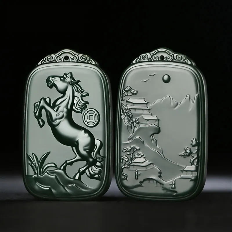 KUNYUYAO Hetian Jade Pendants Green Jade Unisex-19