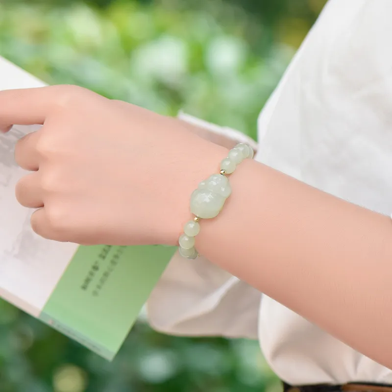 KUNYUYAO Chinese Zodiac Zodiac Year Bead Chain Beaded Bracelet White Jade Unisex-58