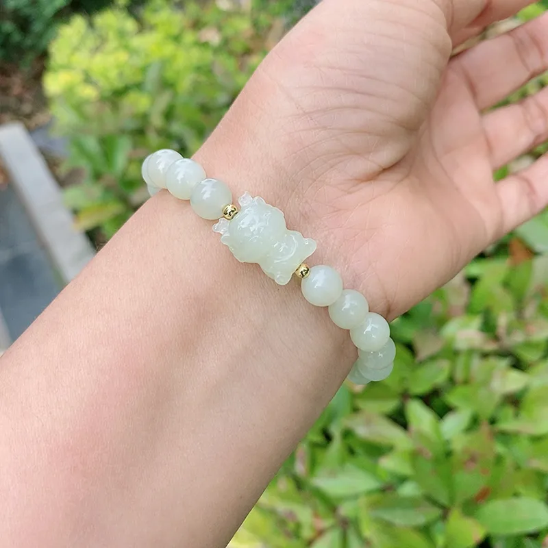 KUNYUYAO Chinese Zodiac Zodiac Year Bead Chain Beaded Bracelet White Jade Unisex-62