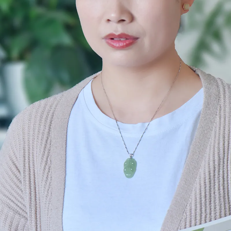KUNYUYAO 18K Gold Inlaid Leaf Pendant Jade Pendant White Jade Unisex-7
